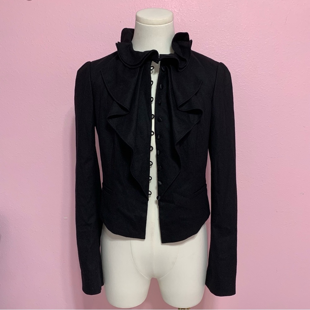 Rebecca Taylor Black Button Down Jacket/Blouse With Ruffle Detail 6 - Picture 4 of 13
